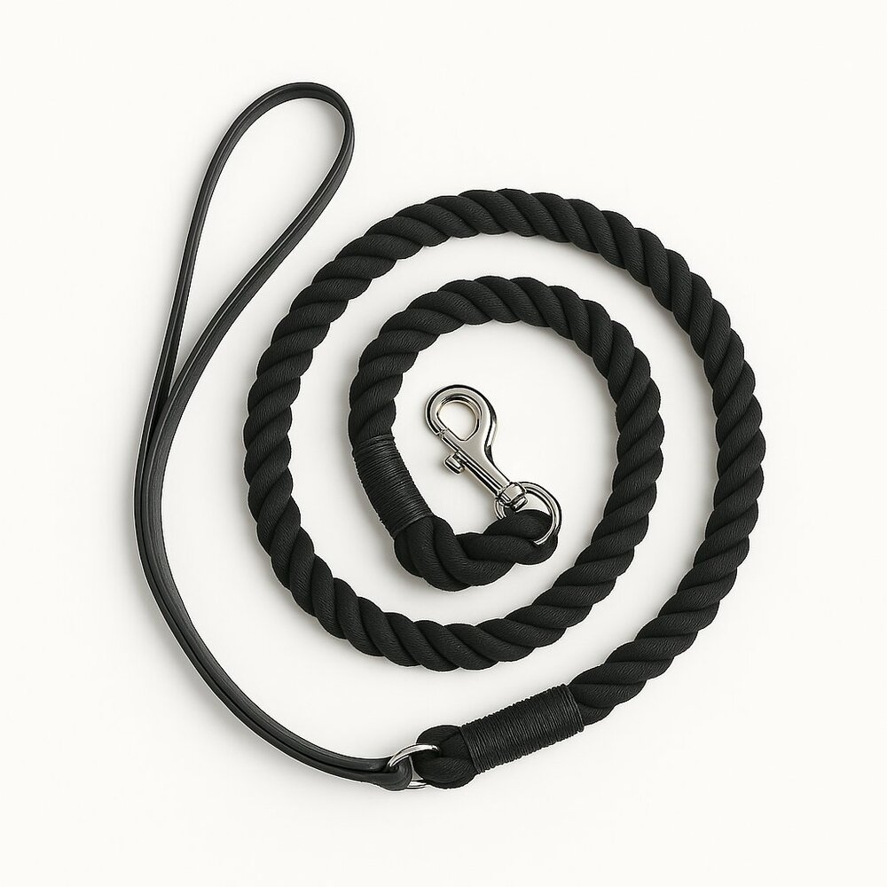PETsRUS 5ft Leather Dog Leash Braided Cotton Rope Durable Handcrafted Hand Dye